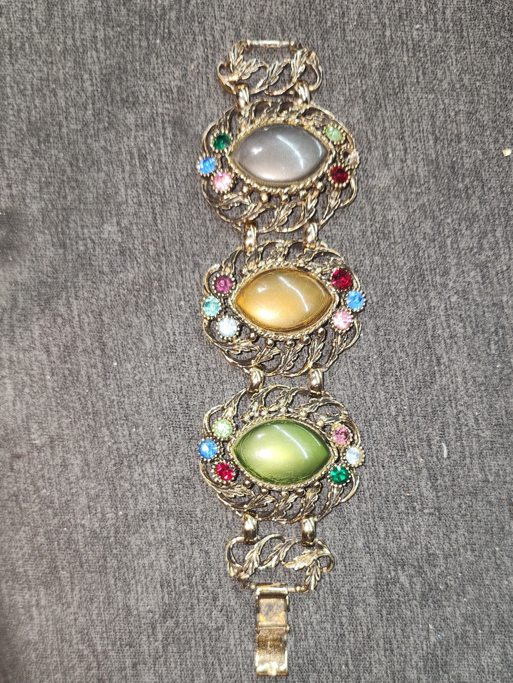 Vintage Judy Lee Thermoset Filigree Panel Rhinestone Bracelet